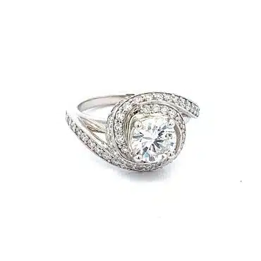 Round brilliant cut double halo engagement ring