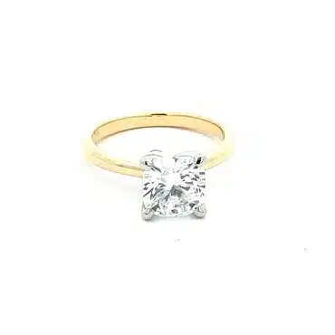 Yellow Gold band, Princess cut engagement ring