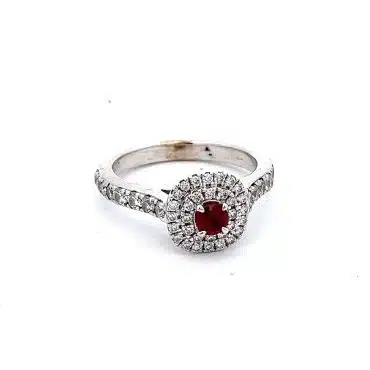 Halo Ring with Ruby & 0.80 Carat TW of Diamonds in 14kt White Gold